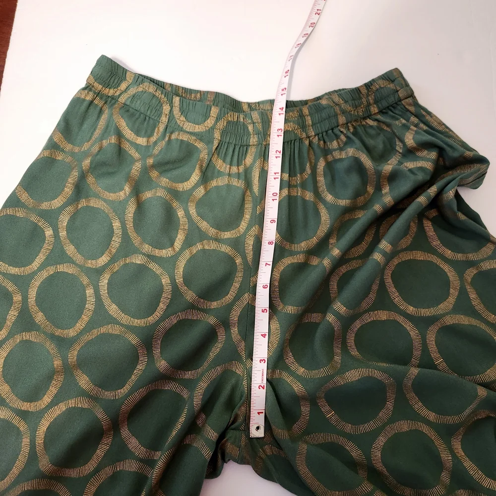 Utsa Green Wide-Leg Palazzo Pants with‎ Gold Circle Pattern